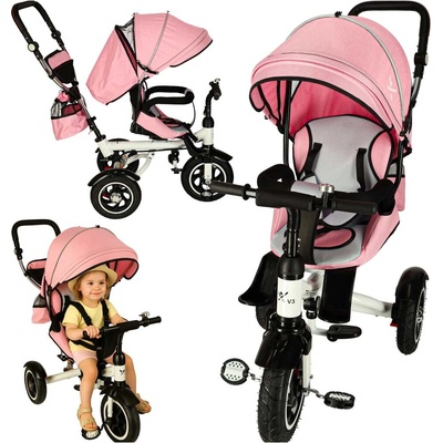 Trike Fix V3 bicykel kočík 3v1 otočný 360 ružový