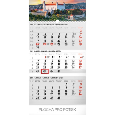 Nástěnný 3 mesačný Bratislava šedý so slovenskými menami SK 2019