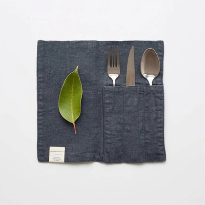 Linen Tales Lněná kapsa na příbor 2 ks 23x23 cm Dark Grey