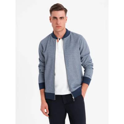 Ombre Men's pique knit bomber Sweatshirt navy blue černá | bílá | světle modrá
