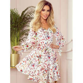 Numoco Рокля с деколте - цветни цветя на светъл фон Numoco ZOE numoco | Byal | ЖЕНИ | XS