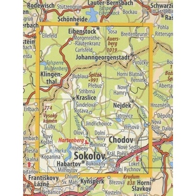 KČT 03 Krušné hory, Kraslicko - nástěnná turistická mapa 60 x 90 cm Varianta: mapa v dřevěném rámu, Provedení: Ticiago černý