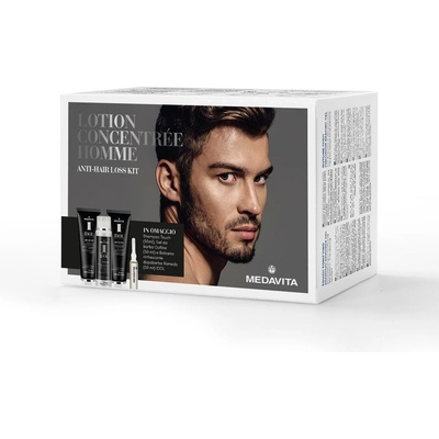 Medavita Lotion Concentrée Homme sprchový šampón 55 ml + ampule proti padání vlasů 13 x 6 ml + gel na holení 50 ml + balzám po holení 50 ml dárková sada