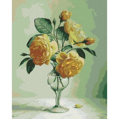 ZUTY Malování podle čísel ZÁTIŠÍ ŽLUTÉ RŮŽE VE SKLENĚNÉ VÁZE PIETER WAGEMANS 40 x 50 cm vypnuté plátno na rám