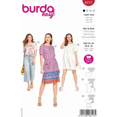 Střih Burda 6117 - Tričkové šaty, krátké tričko, crop top
