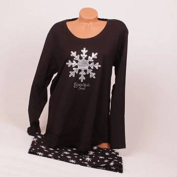 Image 1 of Макси памучна пижама в черен цвят с голяма сребриста снежинка