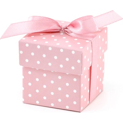 Partydeco Krabička 52x52x52mm růžová s bílý tečkam