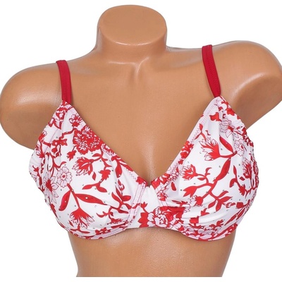 Бански горна част в бяло с червени цветя