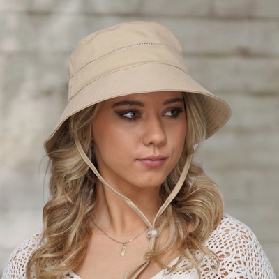 Krumlovanka bavlněný klobouk Bucket P-12478 šňůrka na krk a stahování starorůžová