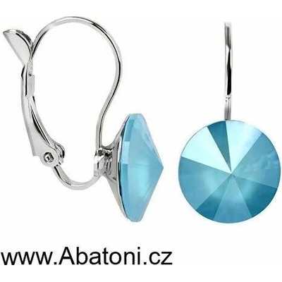 Swarovski Elements Rivoli vlepený krystal stříbrné náušnice visací modré kulaté 31106.3 Summer Blue modrá mléčná světlá azurová