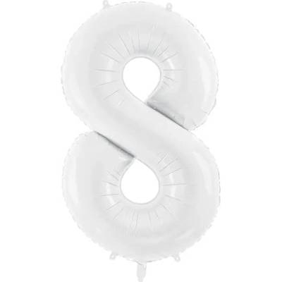 Party Deco Фолиев Балон Цифра, Бяло, 86см - 8 (fb130-8-008)