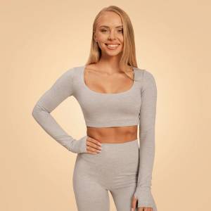 GymBeam BeastPink Дамски топ Sense Crop Top Grey M
