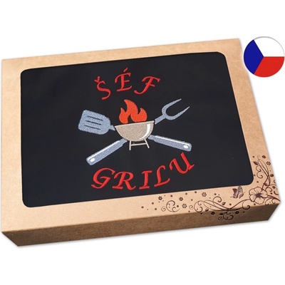 Povlečení Plus Pánská zástěra na grilování v dárkovém balení černá 72x100 Šéf grilu