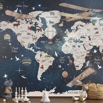 Decono Детски Фототапет Небесна Карта на Света