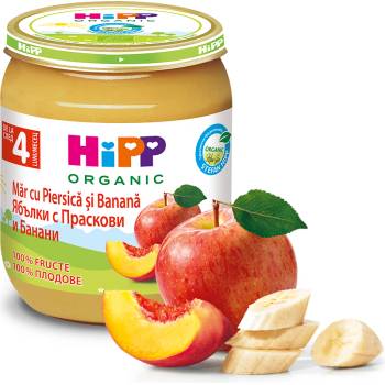 Hipp Био пюре Ябълки с банани и праскови 4м+ 125г