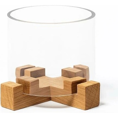 DT Glass Skleněný svícen z lahve vína v dřevěném podstavci, průměr 10 cm