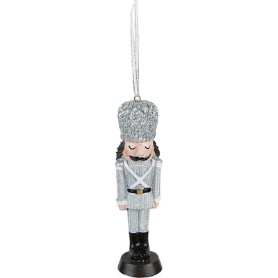 Clayre & Eef Stříbrná vánoční závěsná ozdoba Louskáček - 4*3*13 cm
