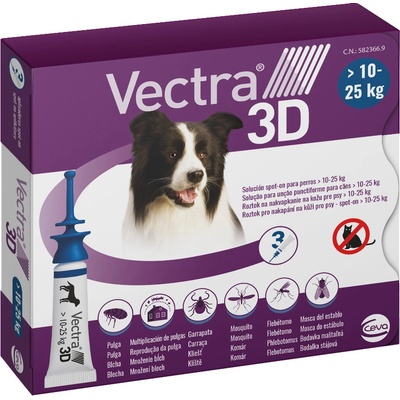 VECTRA 3D spot-on psy M 10–25 kg modrý 3 x 3,6 ml