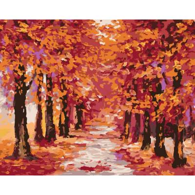 zuty Malování Podle Čísel Podzimní Les Zbarvený Do Červena 80 x 100 Cm Plátno Rám