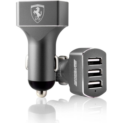 Ferrari Зарядно за кола с три USB изхода за мобилни устройства - Ferrari 3 USB Car Charger (тъмносив) (FECC3USBGR)