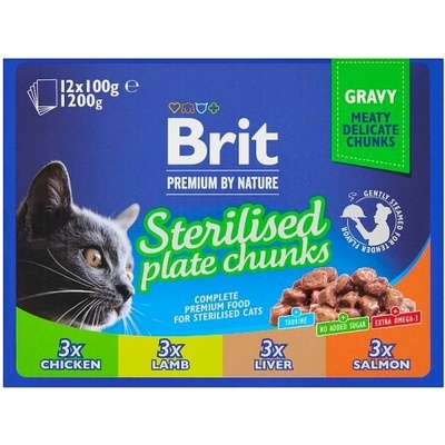 Brit Premium by Nature Kompletné prémiové mokré krmivo pre kastrované mačky 12 x (1200 g) 100 g