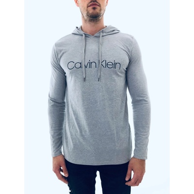 Calvin Klein triko Sleepwear s dlouhým rukávem a kapucí šedé