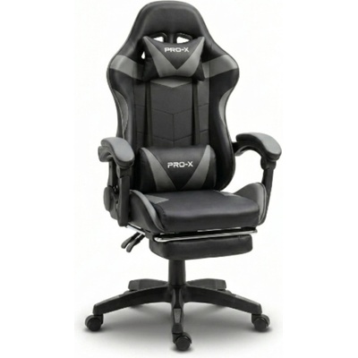 PRO-X Goborelax Геймърски стол с функция за масаж и поставка за крака - черно-сив (bm028)