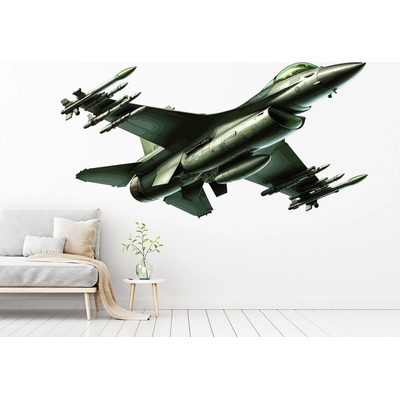 Nalepte.cz Stíhačka F16 textilní prelepiteľná nálepka na stenu list 47 x 24 cm