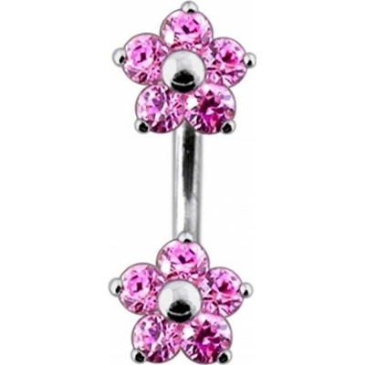S4U Stříbrný piercing do pupíku kytičky (růžová) BP01106-P