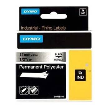DYMO Rhino 18486, S0718180, 12mm x 5, 5m черен печат / метална фон, оригинална лента (18486)