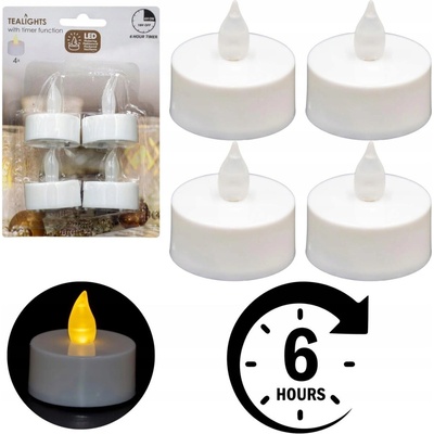 svíčka čajová LED pr.3,5cm BÍ 4ks s bateriemi časovačem MC5999950