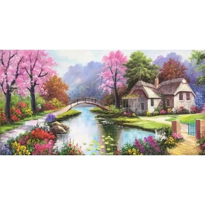 Norimpex - Puzzle Diamant painting: Idyllic village with a river 80x40cm - 1 - 39 piese