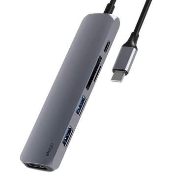 Elago Multi 6 in 1 USB-C Hub Card Reader - мултифункционален хъб за свързване на допълнителна периферия за устройства с USB-C (тъмносив)