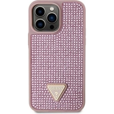 Pouzdro Guess Rhinestones Triangle Metal Logo iPhone 14 Pro Max růžové