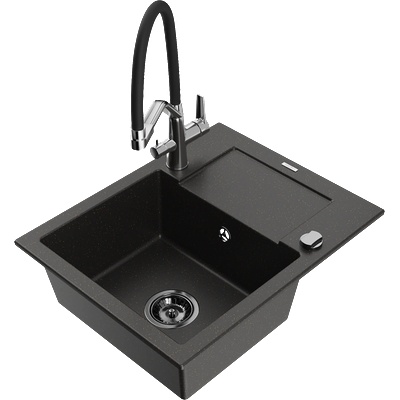 Mexen Enzo гранитна мивка с 1 камера с отцедник и кухненски смесител Duo, (6506-75-671701-07-B)