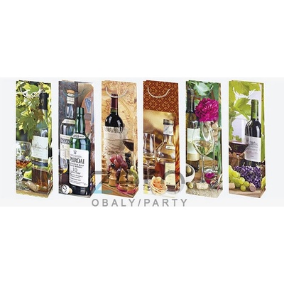 Taška papírová dárková na láhev 12x40x9 cm (lak) - alkohol (mix 1)