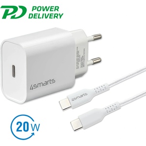 4smarts Захранване за ел. мрежа с USB-C изход и USB-C към USB-C кабел - 4smarts Wall Charger VoltPlug PD 20W (бял) (4S465585)