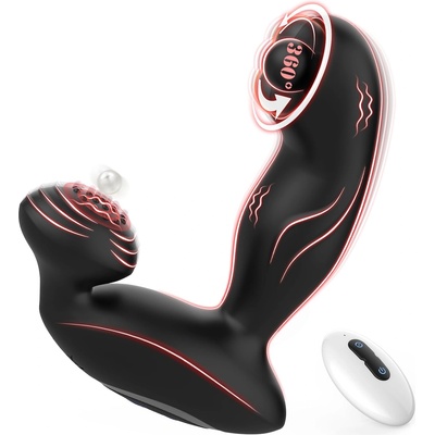 SuperLove 3in1 Rotating Bead Prostate Massager with Remote Black