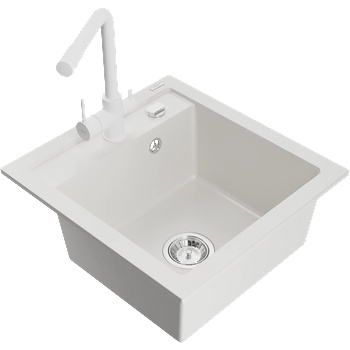 Mexen Vito гранитна кухненска мивка с едно корито и кухненски смесител Duero, бял - 6503-20-671600-20 (6503-20-671600-20)