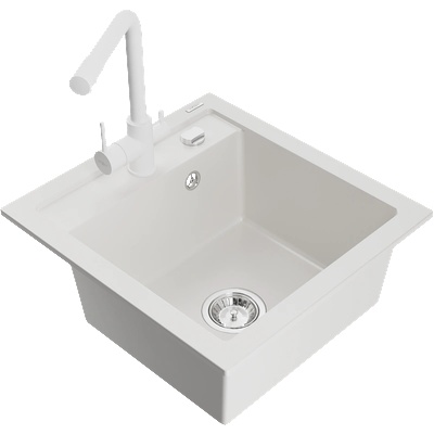 Mexen Vito гранитна кухненска мивка с едно корито и кухненски смесител Duero, бял - 6503-20-671600-20 (6503-20-671600-20)