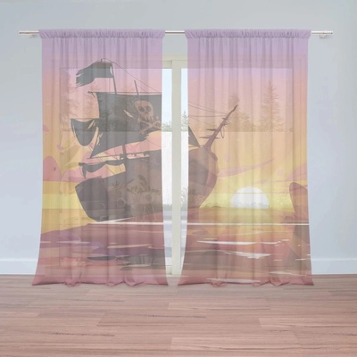 Sablio Záclony Pirátská loď při západu slunce: 2ks 150x250cm