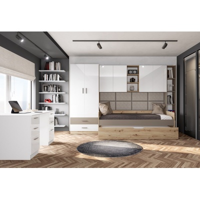 ИРИМ Обзавеждане за детска или младежка стая с легло тип "сандвич" Сити 5048 бял гланц / лате