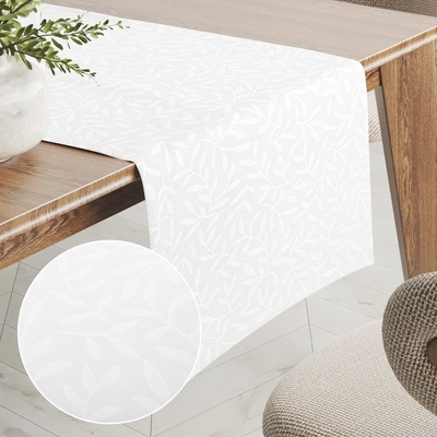 Biante Dekoračný behúň Sofia SF-001 Biele vyrazené vetvičky s lístkami 20x120 cm