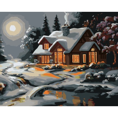ZUTY Malování podle čísel ZASNĚŽENÝ DŮM PO SOUMRAKU D RUSTY RUST Rozměr 80 x 100 cm Rámování bez rámu a bez vypnutí plátna
