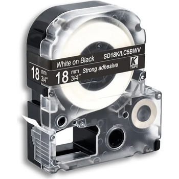 Compatible Epson LK-SD18KW, 18mm x 9m, бял печат / черен фон, съвместима лента (LKSD18KW)