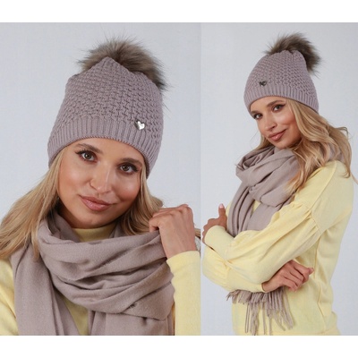 Fashionweek Capu dámská zimní čepice s bambulí flísová podšívka ZIZI34/V14 Capuccino