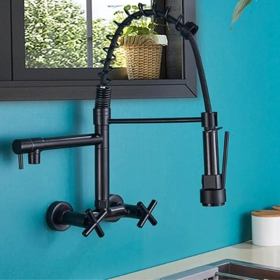 Sanitary ware Смесител за кухня Bavar, черен за стена, два чучура подвижни