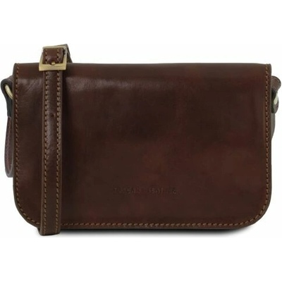 Tuscany Leather kožená crossbody kabelka s chlopňou Carmen Tmavohnedá