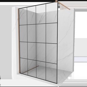 Mexen Kioto стена за душ кабина Walk-in 140 x 200 см, черна решетка 8 мм, четкана мед - 800-140-101-65-77 (800-140-101-65-77)