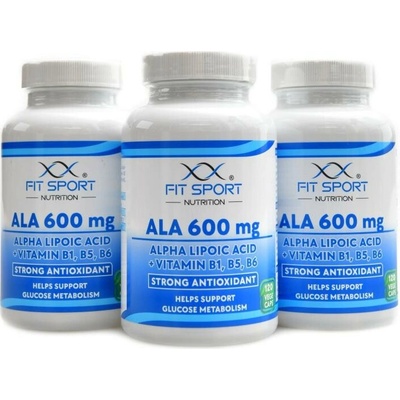 FitSport Nutrition ALA 600 mg + Vitamin B1 B5 B6 3 x 120 vege kapslí Kyselina alfa-lipoová